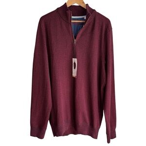 Robert Graham Quarter Zip Pullover Sweater Mens XXL Maroon Red Casual Top NWT